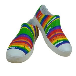 Native Jefferson Slip On Shoes Women Size 9 Rainbow Multi Color Stripe EVA